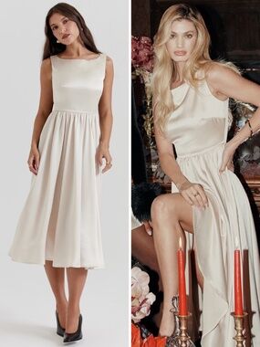 house of cb mademoiselle bustier stretch satin midi dress Clothing : Midi Dresses : 'Mademoiselle' Ivory Tulle Midi Dress